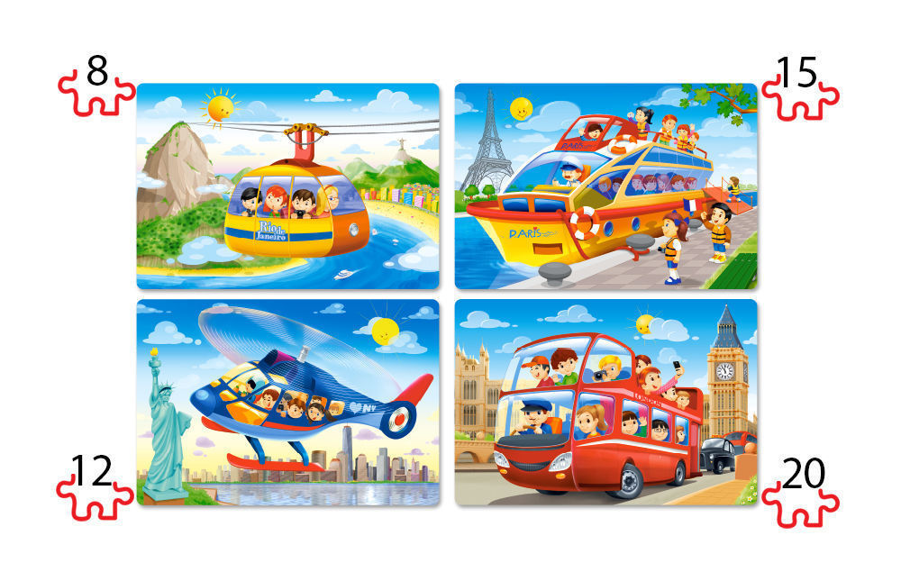 Travel the World, 4x Puzzle(8 - Castorland  Travel the World, 4x Puzzle(8+12+15+20)